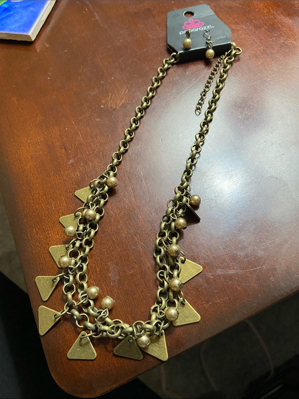 paparazzi Antique Gold Triangle Charm Layered Necklace